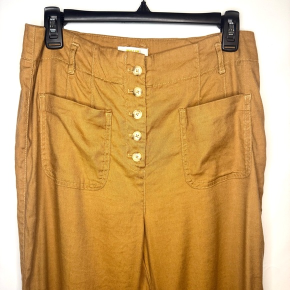 Maeve Anthropologie The Junie High-Rise Flare Pants Utility Linen Size 8 - Picture 5 of 13